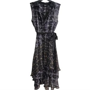 Navy Blue & Black Plaid Midi Ruffle High Lo Butterfly Peter Pan Collar Size Med